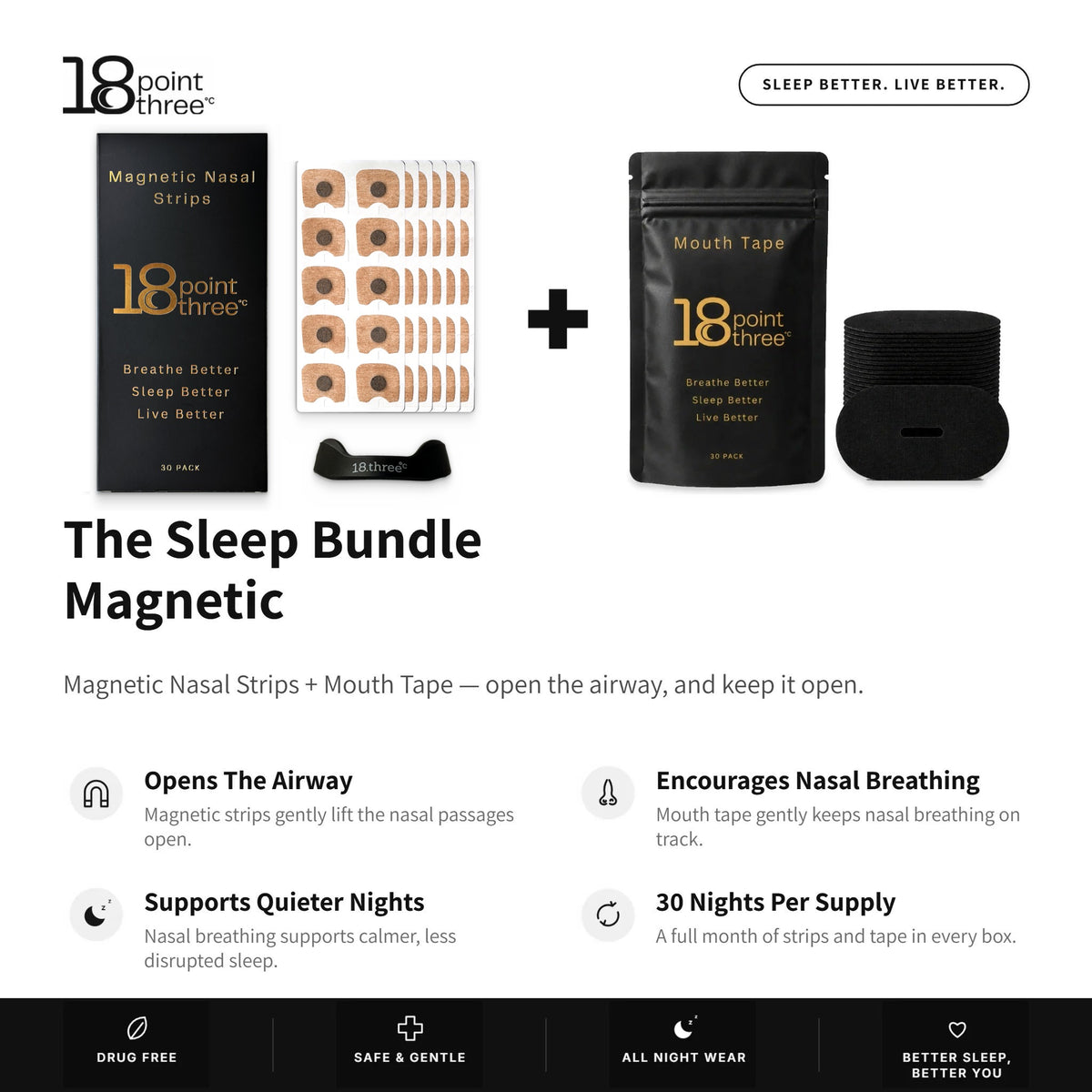 The Sleep Bundle Magnetic — Magnetic Nasal Strips plus Mouth Tape, 30 nights per supply