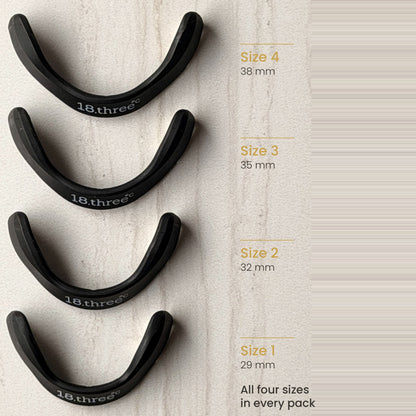The four 18pointthree magnetic frame sizes, 29 mm to 38 mm, all four included in every pack