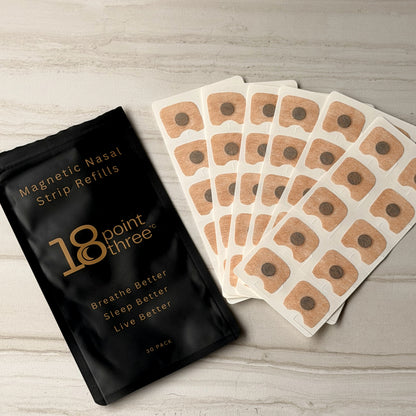 Refill pouch with sheets of magnetic patches fanned out beside it