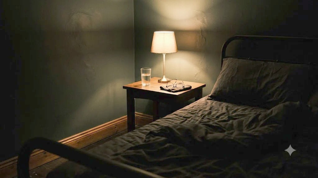 Bedside lamp at night