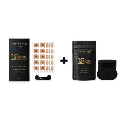 The Sleep Bundle Magnetic — Magnetic Nasal Strips box with patches and frame plus a pouch of Mouth Tape